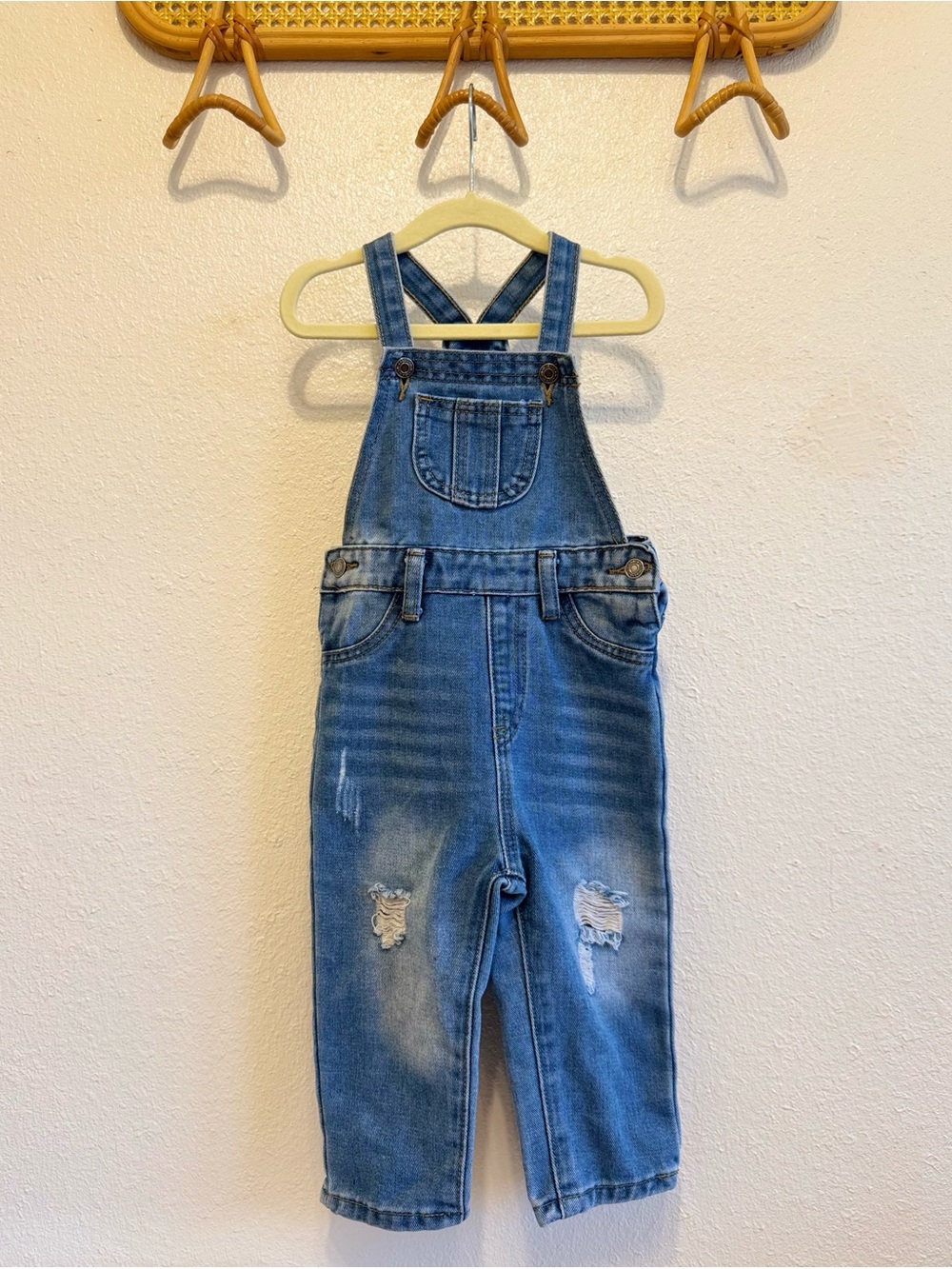 SHEIN Distressed Light Blue Denim Kids Overalls